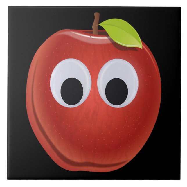 Funny Red Apple with Googly Eyes  Ceramic Tile (Front)