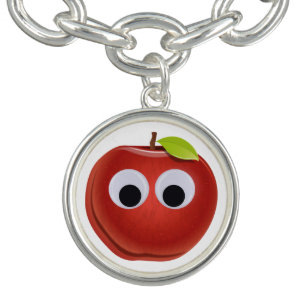 Funny Red Apple with Googly Eyes Charm Bracelet