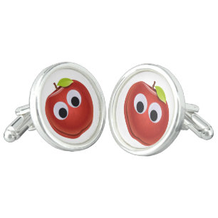 Funny Red Apple with Googly Eyes Cufflinks