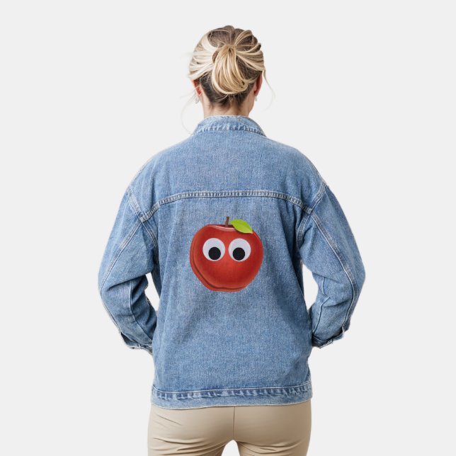 Funny Red Apple with Googly Eyes Denim Jacket (Model)