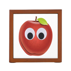 Funny Red Apple with Googly Eyes Desk Organizer