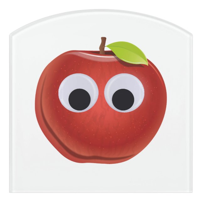 Funny Red Apple with Googly Eyes  Door Sign (Contour Front)
