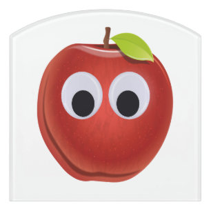 Funny Red Apple with Googly Eyes Door Sign