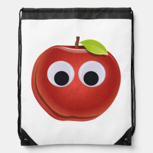 Funny Red Apple with Googly Eyes  Drawstring Bag