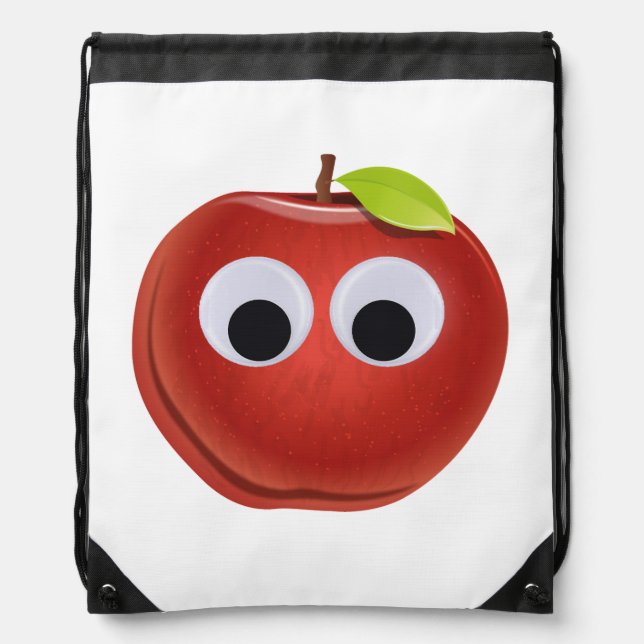 Funny Red Apple with Googly Eyes  Drawstring Bag (Front)