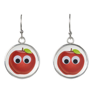 Funny Red Apple with Googly Eyes Earrings