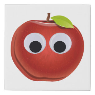 Funny Red Apple with Googly Eyes Faux Canvas Print
