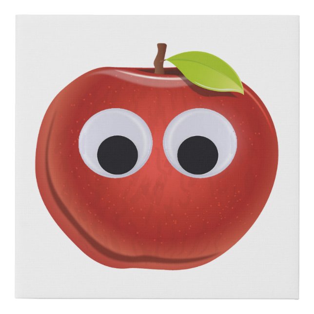 Funny Red Apple with Googly Eyes  Faux Canvas Print (Front)