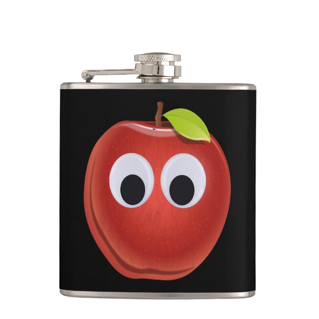 Funny Red Apple with Googly Eyes  Flask (Front)