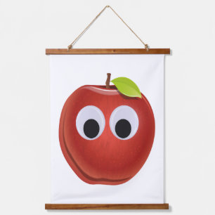 Funny Red Apple with Googly Eyes Hanging Tapestry