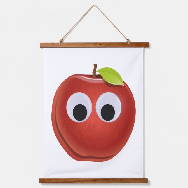 Funny Red Apple with Googly Eyes  Hanging Tapestry (Front)