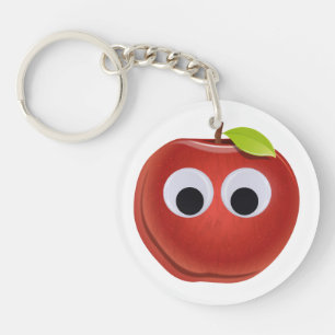 Funny Red Apple with Googly Eyes Keychain