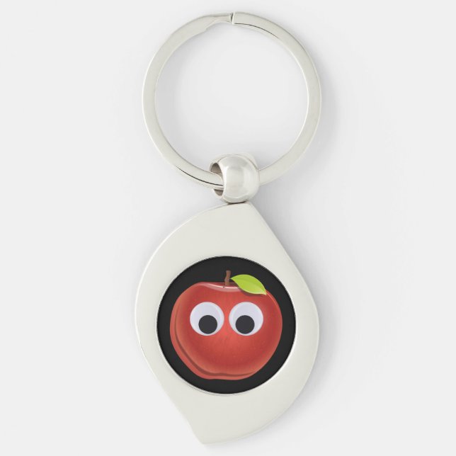 Funny Red Apple with Googly Eyes  Keychain (Front)