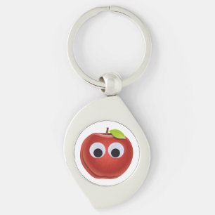 Funny Red Apple with Googly Eyes Keychain