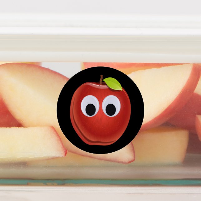 Funny Red Apple with Googly Eyes Labels (Affixed)