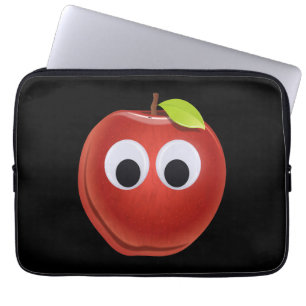Funny Red Apple with Googly Eyes Laptop Sleeve