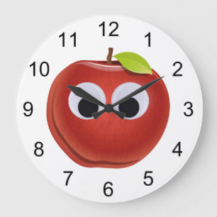 Funny Red Apple with Googly Eyes Large Clock
