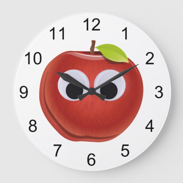 Funny Red Apple with Googly Eyes Large Clock (Front)