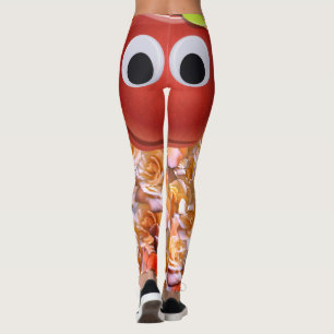 Funny Red Apple with Googly Eyes Leggings