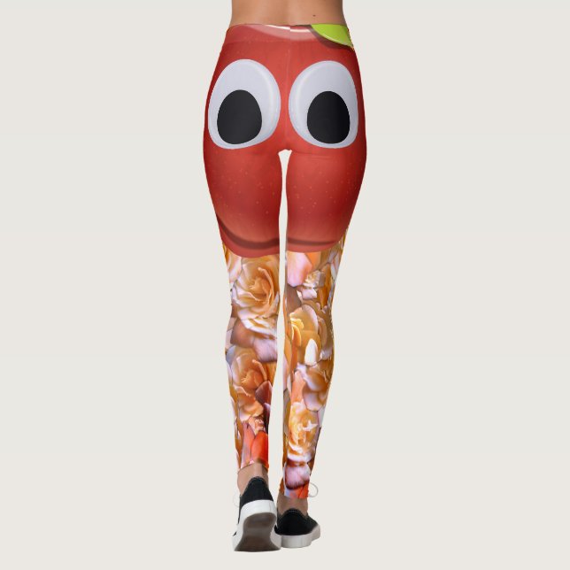 Funny Red Apple with Googly Eyes Leggings (Back)