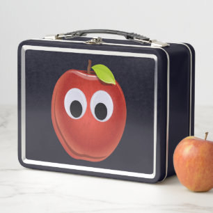 Funny Red Apple with Googly Eyes Metal Lunch Box