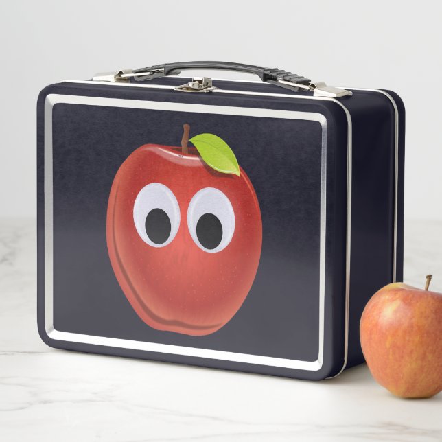 Funny Red Apple with Googly Eyes Metal Lunch Box (In Situ)