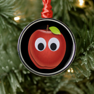 Funny Red Apple with Googly Eyes  Metal Ornament