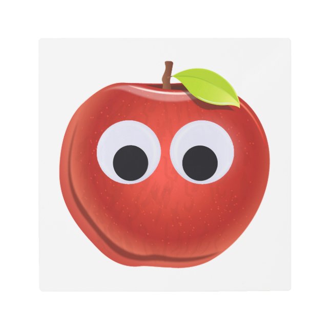 Funny Red Apple with Googly Eyes Metal Print (Front)