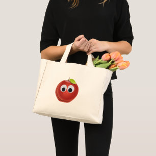 Funny Red Apple with Googly Eyes Mini Tote Bag