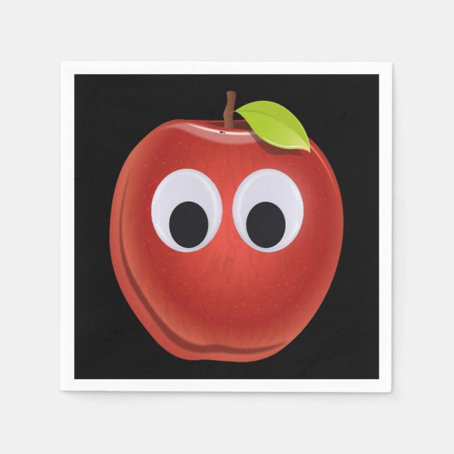 Funny Red Apple with Googly Eyes  Napkins (Front)