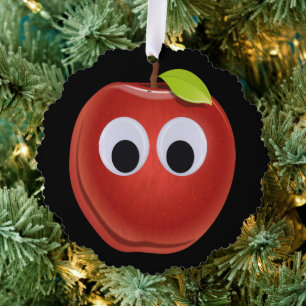 Funny Red Apple with Googly Eyes  Ornament Card