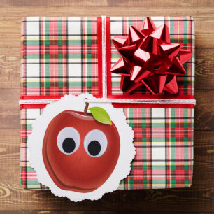 Funny Red Apple with Googly Eyes  Ornament Card