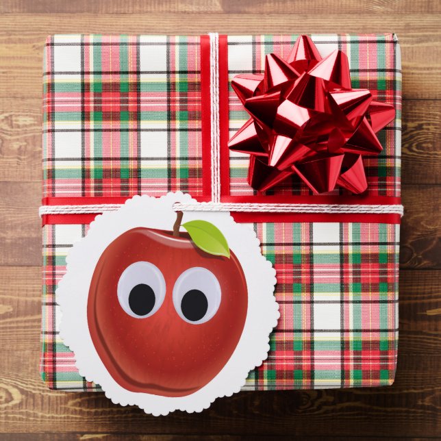 Funny Red Apple with Googly Eyes  Ornament Card (Insitu (Gift))