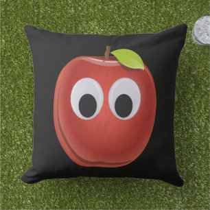 Funny Red Apple with Googly Eyes Outdoor Pillow