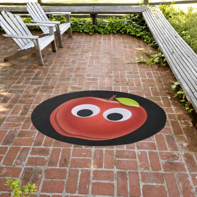 Funny Red Apple with Googly Eyes Outdoor Rug (Insitu (Outdoor 3))
