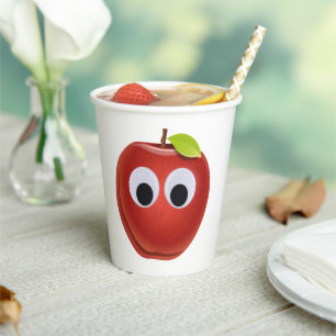 Funny Red Apple with Googly Eyes Paper Cups