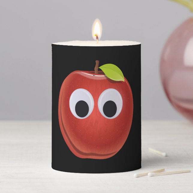 Funny Red Apple with Googly Eyes Pillar Candle (In Situ)