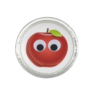 Funny Red Apple with Googly Eyes Ring