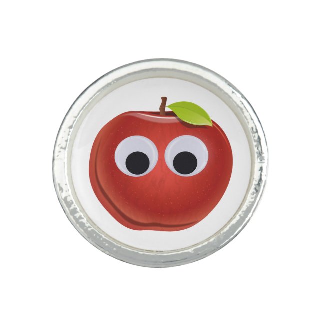 Funny Red Apple with Googly Eyes  Ring (Front)