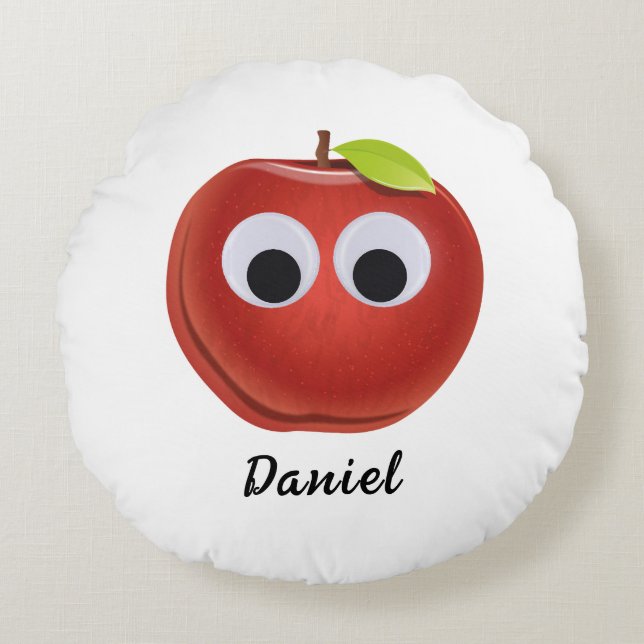 Funny Red Apple with Googly Eyes  Round Pillow (Front)