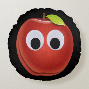 Funny Red Apple with Googly Eyes Round Pillow