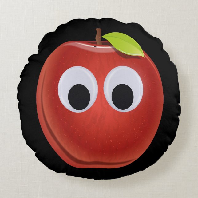 Funny Red Apple with Googly Eyes Round Pillow (Front)