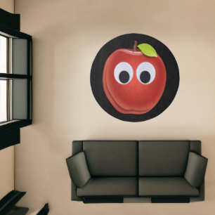 Funny Red Apple with Googly Eyes Rug
