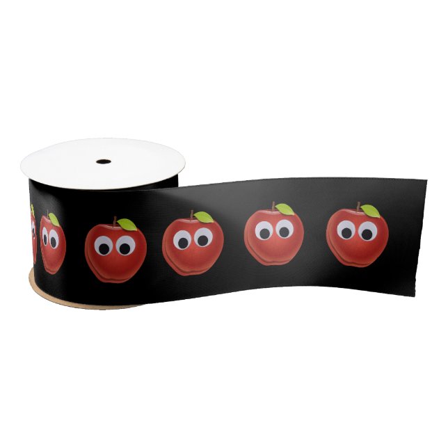 Funny Red Apple with Googly Eyes Satin Ribbon (Spool)