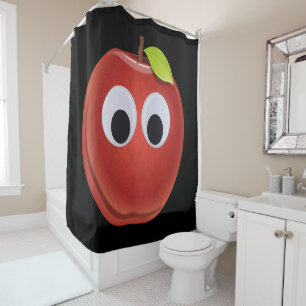 Funny Red Apple with Googly Eyes Shower Curtain