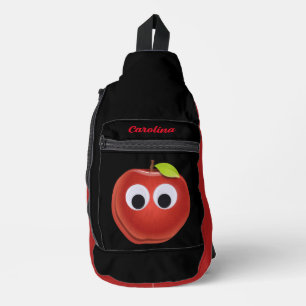 Funny Red Apple with Googly Eyes Sling Bag