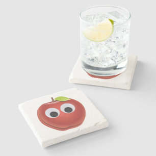 Funny Red Apple with Googly Eyes  Stone Coaster