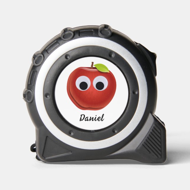 Funny Red Apple with Googly Eyes Tape Measure (Front)