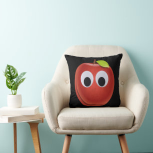 Funny Red Apple with Googly Eyes Throw Pillow