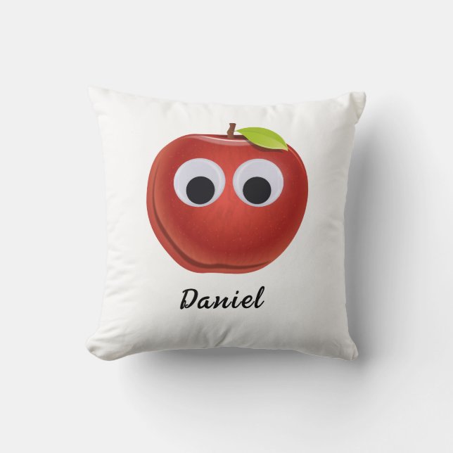 Funny Red Apple with Googly Eyes  Throw Pillow (Front)